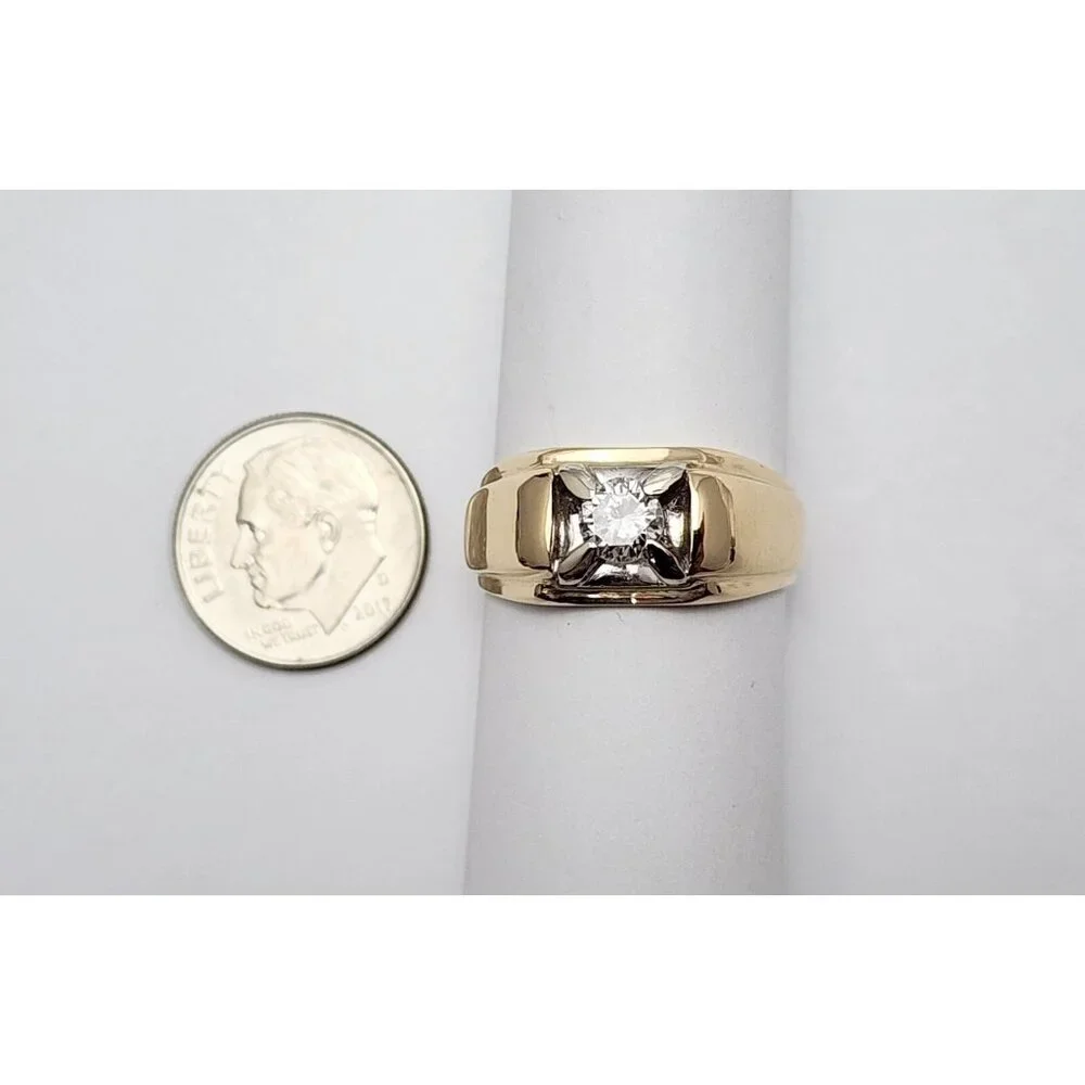 Unique 14K Solid Two Tone Multi Color Gold Designer Diamond Men's Ring - Size 9
